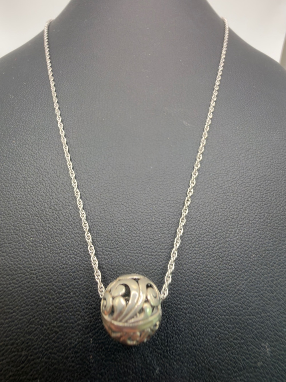 STERLING SILVER 925 ITALY ATI OPEN SCROLL WORK BEAD NECKLACE 16-18”